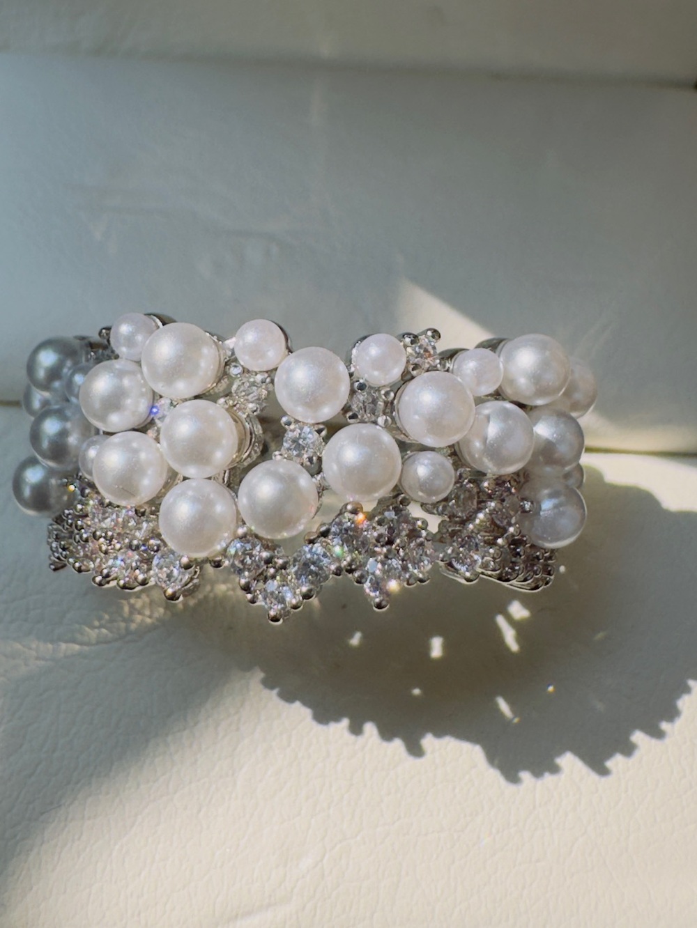 Pearl and Crystal Statement Ring- White Pearls
